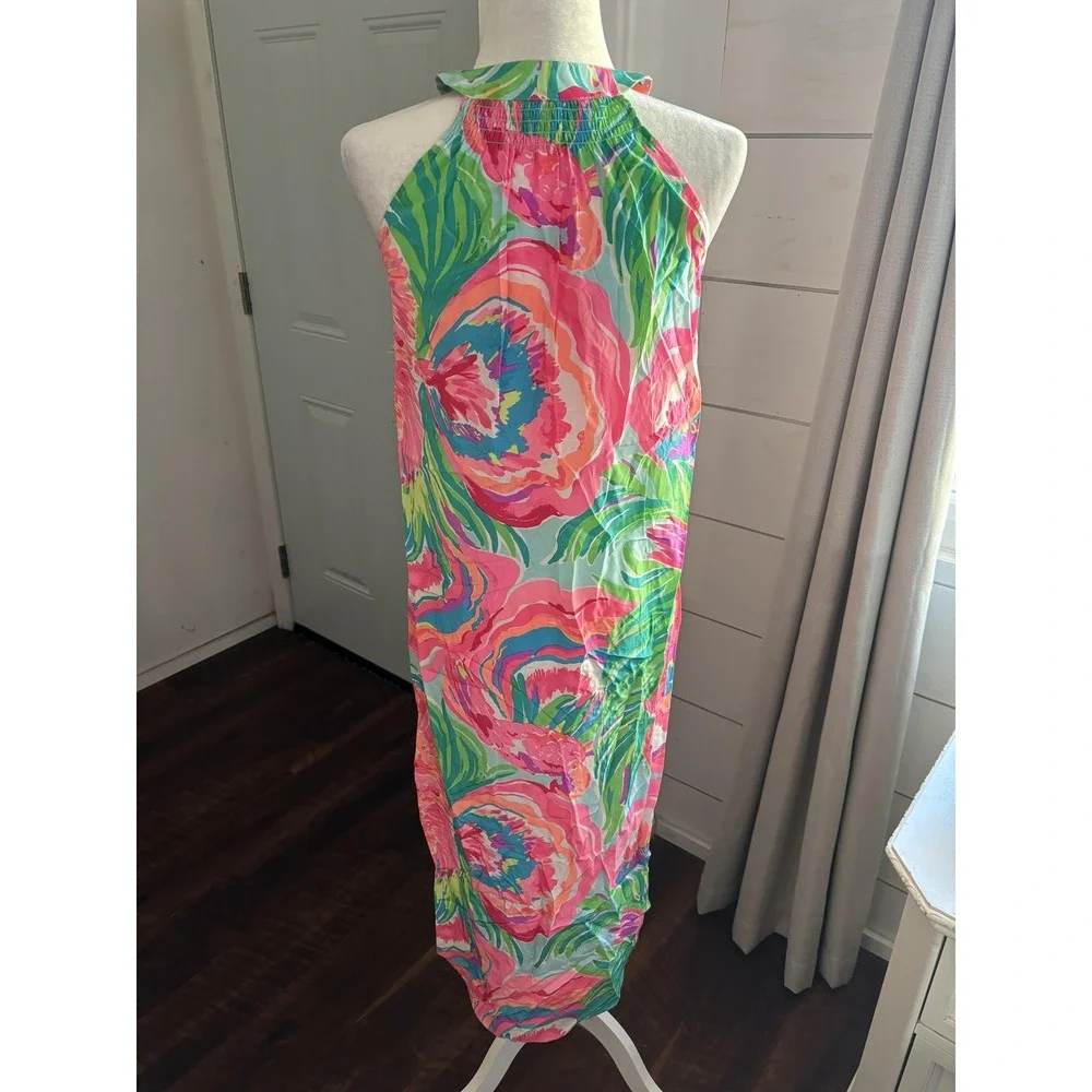 Lilly Pulitzer Dress Womens XS Multicolor Floral Silk Halter Maxi Beach Sundress - Picture 3 of 7